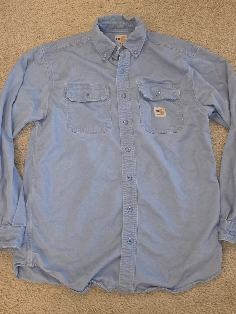 Carhartt FR FRS160 Mens Medium Regular Blue Flame Resistant Work Shirt Faded